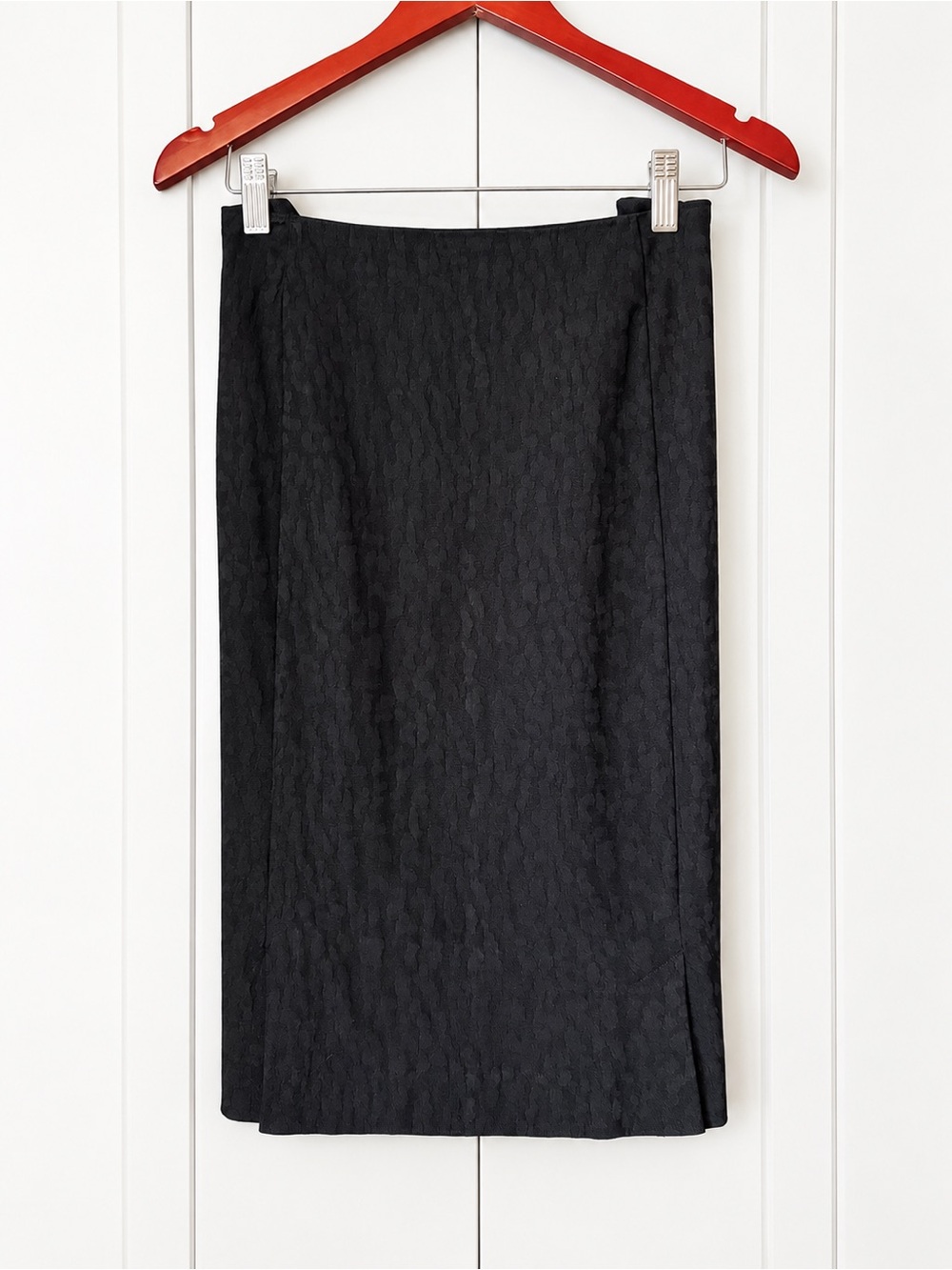 IMNYC Isaac Mizrahi Black Textured Jacquard Pencil Midi Skirt (Size L)